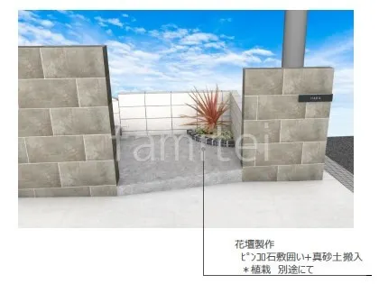 タイル門柱　タイル門塀　花壇