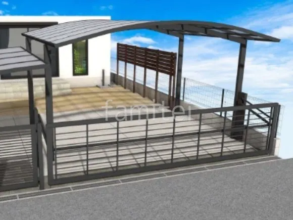 2台用カーポート 跳ね上げゲート