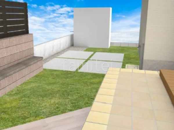 土間コンクリート　人工芝敷き