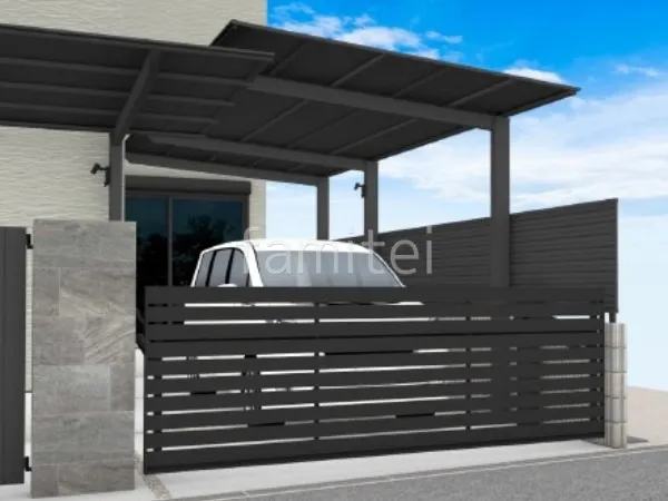 跳ね上げゲート　1.5台用カーポート　目隠しフェンス
