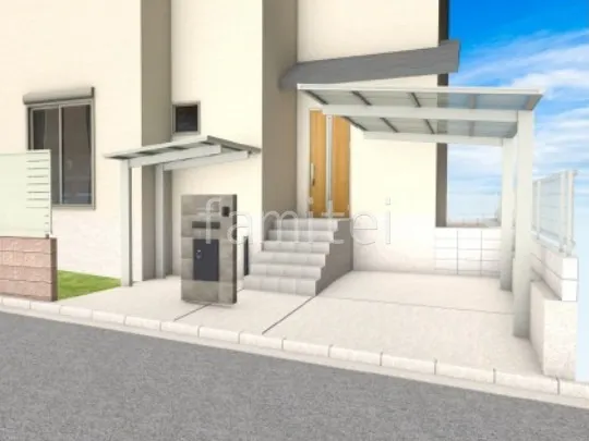 1台用カーポート サイクルポート タイル門柱