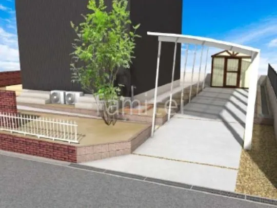 縦2台用カーポート　土間コンクリート