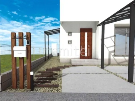 アプローチ　コンクリート枕木材