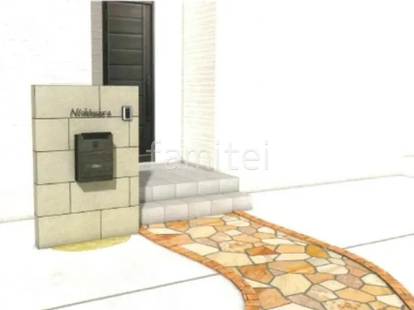 タイル門柱　アプローチ　タイル貼り