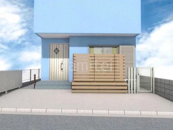 片開き門扉　角柱　目隠しフェンス　立水栓