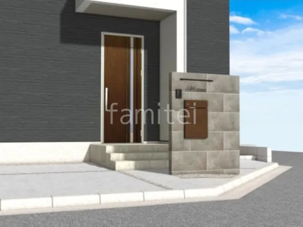 土間コンクリート　タイル門柱