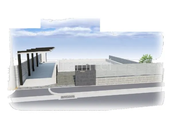 縦2台用カーポート　乱形石