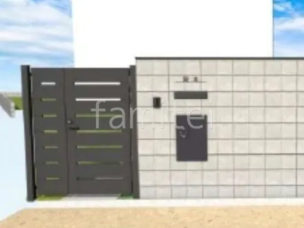 化粧ブロック門柱　親子開き門扉