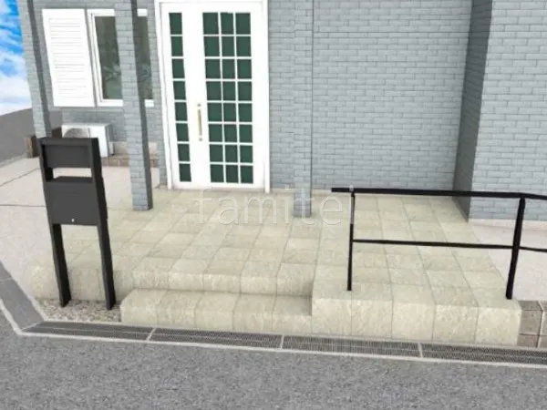 玄関階段　機能門柱　手すり