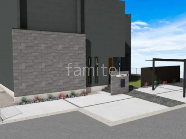 土間コンクリート ピンコロ石目地 ロックガーデン