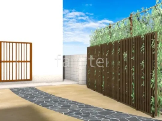 アプローチ　乱形石　目隠しスクリーン