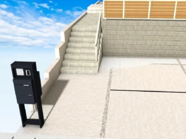 土間コンクリート　手すり　階段タイル貼り