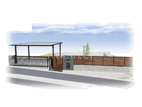 目隠しフェンス 跳ね上げ門扉 2台用カーポート