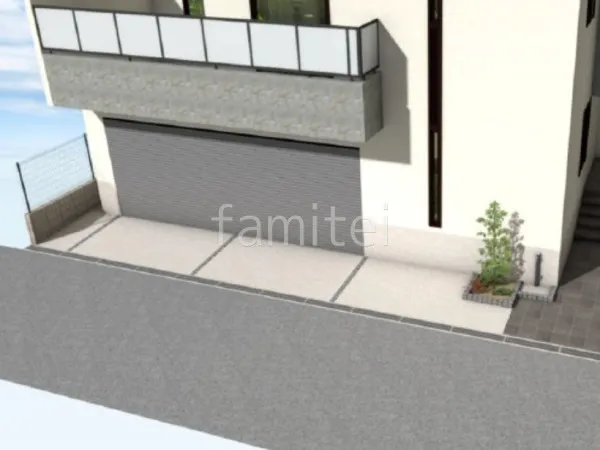 土間コンクリート　ピンコロ石目地