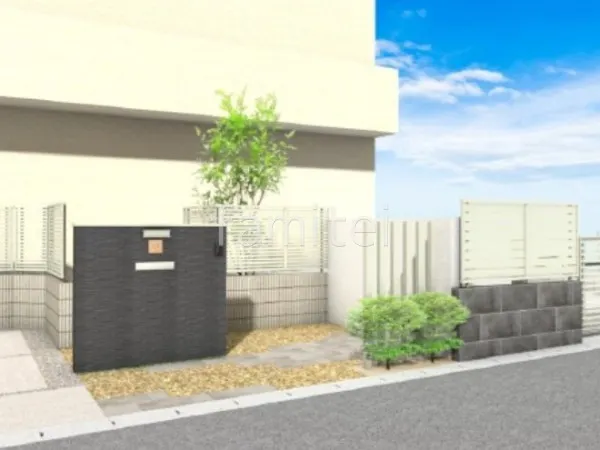 目隠しフェンス　壁タイル貼り