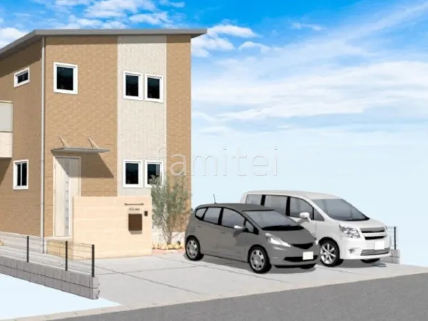 土間コンクリート　タイル門柱