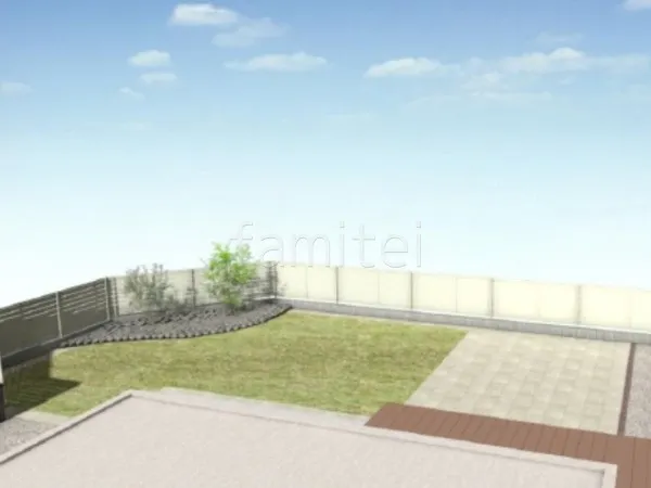 床タイル貼り　天然芝　ロックガーデン