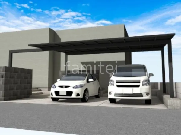 2台用カーポート　梁延長