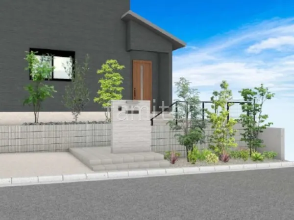 タイル門柱　シンボルツリー