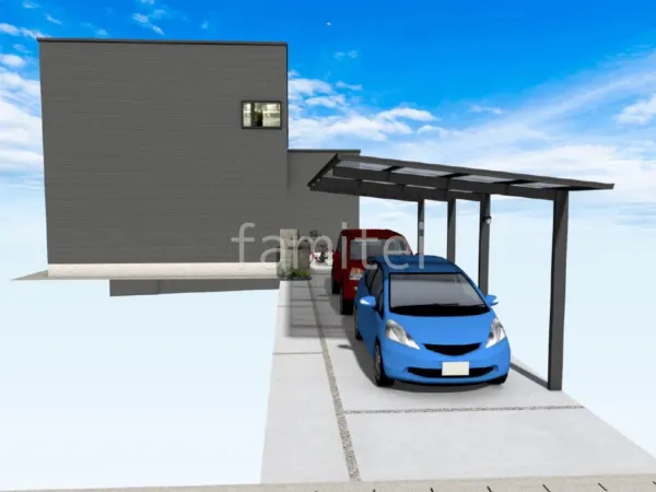 縦2台用カーポート　土間コンクリート