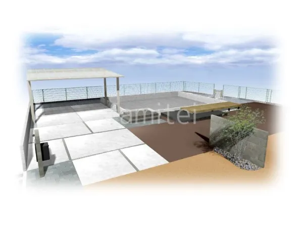 タイル門塀　ロックガーデン　ウッドデッキ