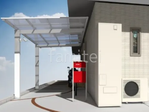 1台用カーポート　機能門柱　土間コンクリート　レンガ目地