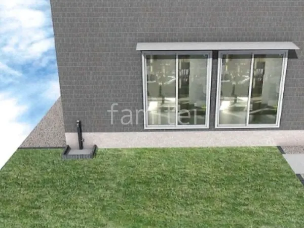 人工芝　立水栓　レンガ囲い