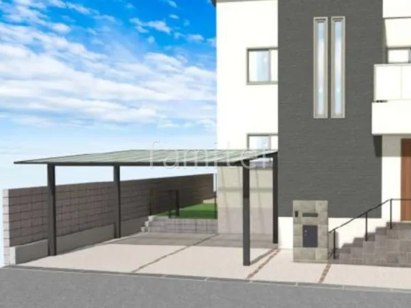 2台用カーポート　タイル門柱　手すり