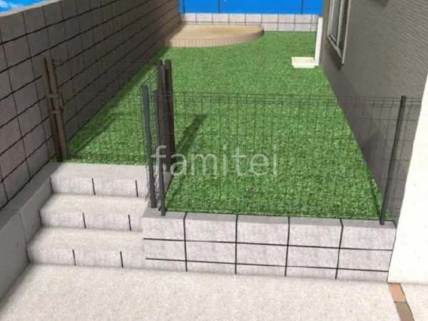 メッシュフェンス　片開き門扉　人工芝