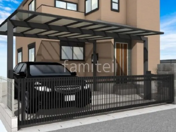 2台用カーポート　跳ね上げゲート