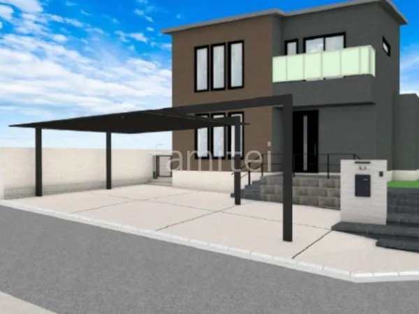 2台用カーポート 梁延長 土間コンクリート