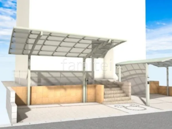 1台用カーポート　壁タイル貼り