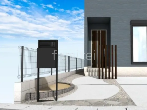 花壇　アプローチ　乱形石