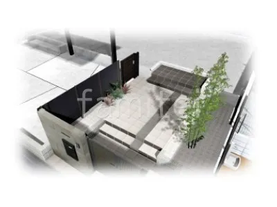 アプローチ　タイル貼り　シンボルツリー