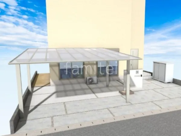 2台用カーポート　土間コンクリート　砂利目地