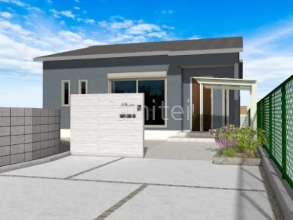 タイル門柱　サイクルポート　土間コンクリート