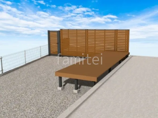 ウッドデッキ　目隠しスクリーン　片開き門扉