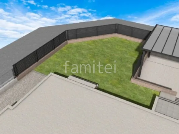 目隠しフェンス 人工芝 化粧ブロック階段