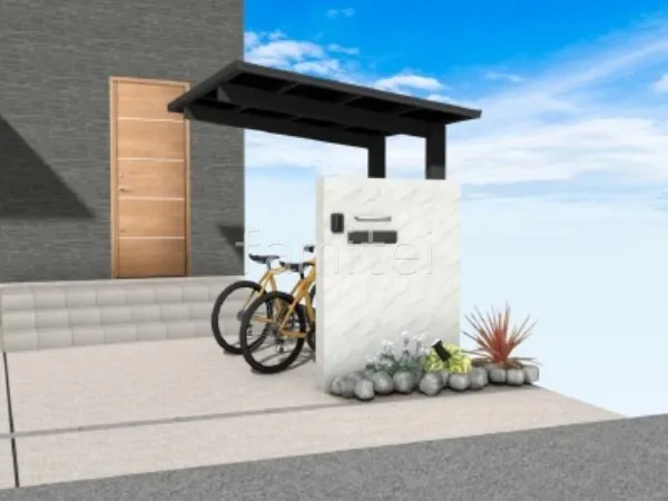 ぶり壁門柱　ロックガーデン　サイクルポート