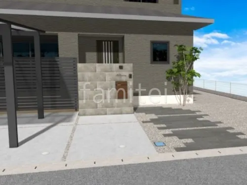 タイル門柱　タイルアプローチ　シンボルツリー