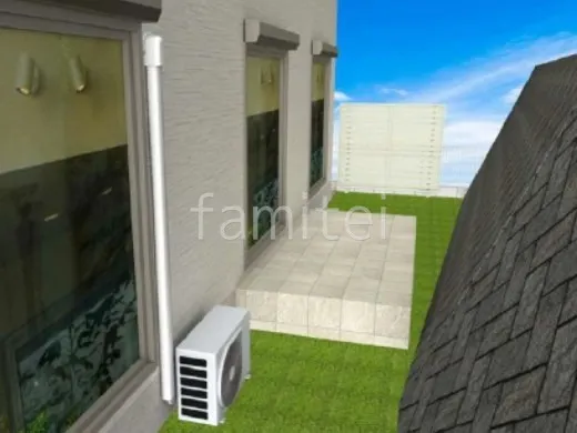 タイルデッキ　目隠しフェンス　人工芝