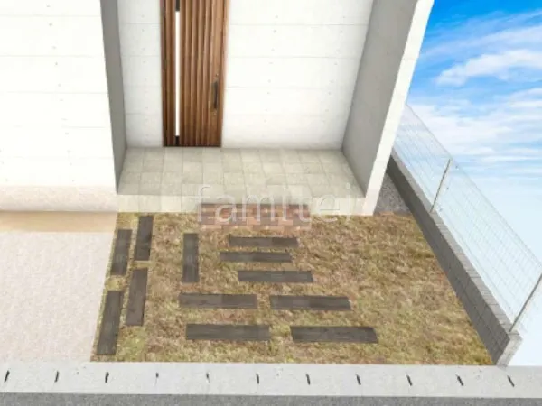 アプローチ 天然芝 枕木