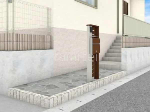 機能門柱 アプローチ 乱形石 目隠しフェンス