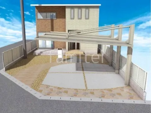 土間コンクリート　乱形石　2台用カーポート