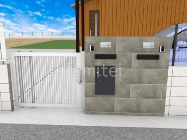 タイル門柱　スライド門扉