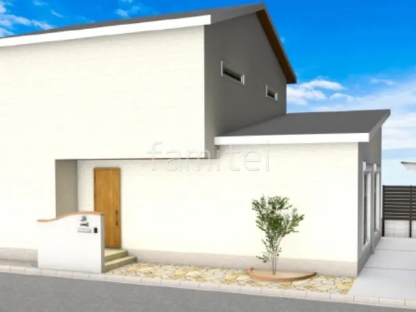 アプローチ　乱形石　シンボルツリー