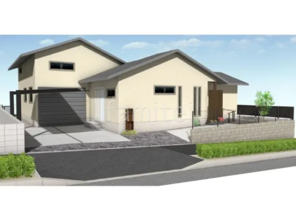 1台用カーポート　土間コンクリート　アプローチ　乱形石