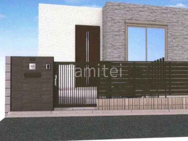 タイル門柱　スライド門扉　目隠しフェンス　化粧ブロック