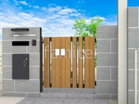 タイル門柱 親子開き門扉