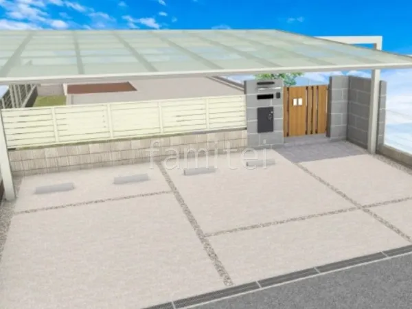 土間コンクリート 目隠しフェンス 2台用カーポート 梁延長